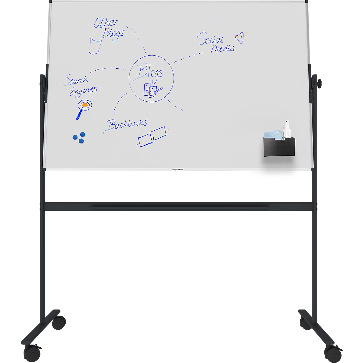 Stativ-Drehtafel Legamaster UNITE PLUS, magnetisch, drehbar um 360°, B 2000 x T 12,6 x H 1000 mm, emaillierter Keramikstahl, weiß